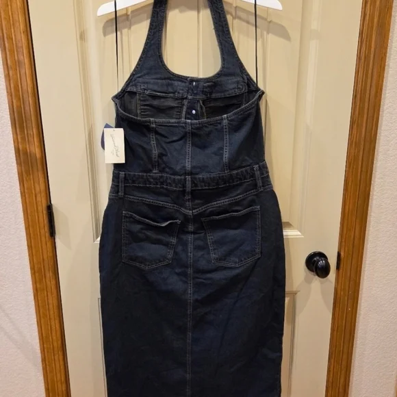 Denim Halter Midi Dress - Dark Wash - Women's Size 12 - New Streetwear Western - Picture 8 of 16